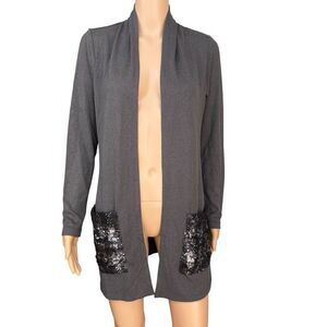 Colleen Lopez brown knit open front cardigan sequined pockets size XS NWOT